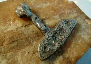 Rare Antique Viking - Age Silver Pagan Amulet Pendant " Mjollnir " C.  10 - 11th Century