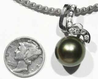 BIG Vintage 14k White Gold 13mm South Sea Tahitian Pearl &.  25ct Diamond Pendant 3