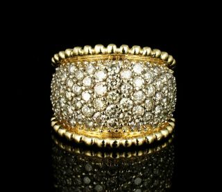 Vintage Natural 2.  50ctw Diamond 14k Gold Multi - Row Pave Wide Cigar Band Ring