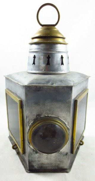 Antique Maritime Brass Galvanized Metal (3) Lens Stern Light Kerosene