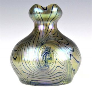 Very Rare Fritz Heckert Blue On Gold Jugendstil Art Glass Vase By Otto Thamm