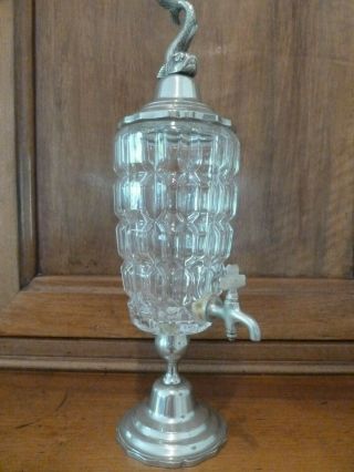 Vintage French Metal Silvered Color & Cutted Glass Absinthe Fountain