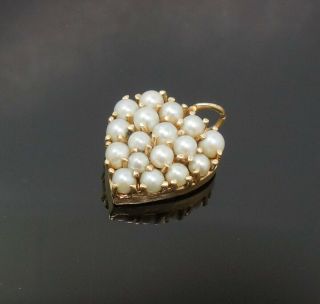 Vintage 1950s 14k Gold Pave Pearl Heart Charm Bracelet Charm Pendant