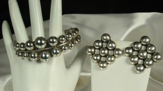Vtg Taxco Sterling Set Cuff Bracelet Earrings Silver Beadwork Signed 53g So Fine