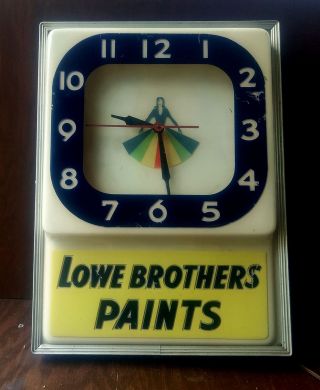 Vintage Lighted Clock Sign Lowe Brother 