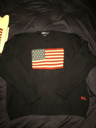 Vintage Polo Ralph Lauren American Flag Usa Knit Sweater 2xl Xxl Blue From 2001