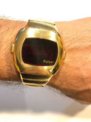 Vintage 14k G.  F.  Pulsar P3 Computer Mens Large Size Led Watch Date Command