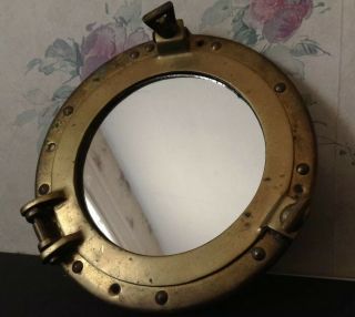 Vintage Brass Porthole Mirror 8x8in - -
