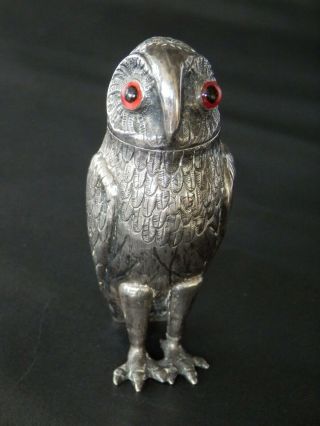 Rare Novelty Solid Silver Victorian Owl Pepper Pot,  19th Century