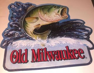 Old Milwaukee Bass Fishing Beer Tin Sign Advertising 34 " X 21 " Vintage