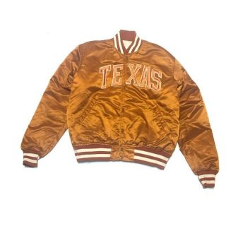 Vintage Ut University Of Texas Burnt Orange Satin Starter Jacket Bomber