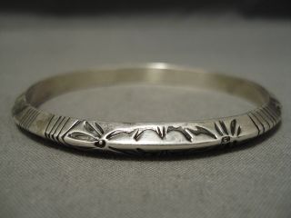Striking Vintage Navajo Beveled Bangle Sterling Silver Native American Bracelet