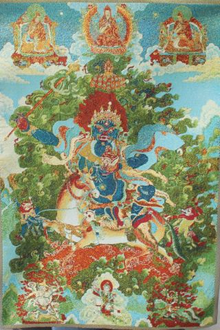 36 " Tibet Silk Cloth Mahakala Wrathful Deity Je Tsongkhapa Buddha Thangka Thanka