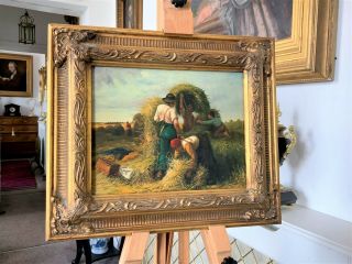 Lovely Antique Oil On Panel Portrait Painting Of A 19thc Farming Family