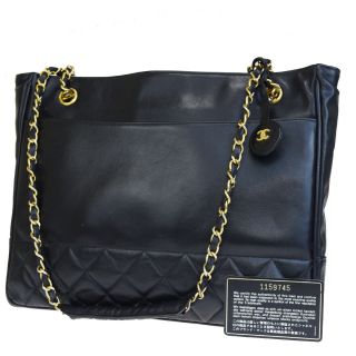 Auth Chanel Cc Logos Quilted Chain Shoulder Bag Leather Black Vintage 10em685