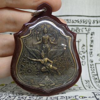 Induism Amulet 5 Deity Vishnu On Garuda Phra Rahu Brass Case Talisman Elephant