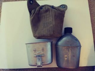 Vintage (1945) Sp&f Us Army Canteen With Cup & Canvas Cover