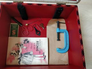 RARE 1953 RED Singer Sewhandy Model 20 Sewing Machine with Case,  Book,  Needles 7
