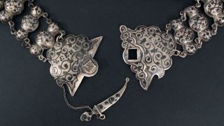 Antique Russian Caucasus Womans,  Handmade Niello Silver Belt & Buckle,  NR 5