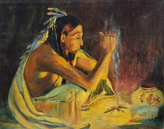 Antique Native - American Indian Man Starting Fire Unsigned