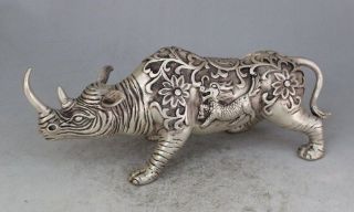 Chinese Fengshui Tibet Silver Beast Kirin Kylin The Rhino Rhinoceros Statue