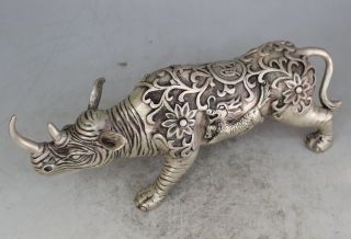 Chinese Fengshui Tibet Silver Beast Kirin Kylin The rhino Rhinoceros Statue 2