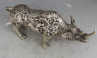 Chinese Fengshui Tibet Silver Beast Kirin Kylin The rhino Rhinoceros Statue 4