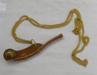 Vintage 4.  5 " Brass & Copper Boatswain Whistle Boat Marine & Chain Ball Form Look