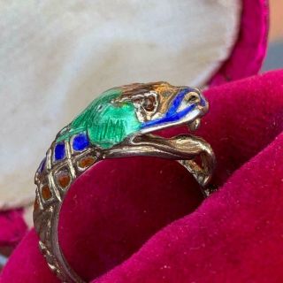 Vintage Victorian Revival Gold Gilt Silver Enamel Snake Ring (5 1/2 - 6)