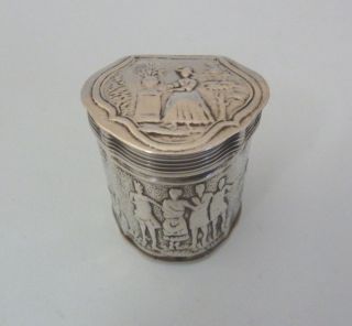 C19th Dutch Solid Silver Embossed Peppermint Or Spice Or Snuff Box