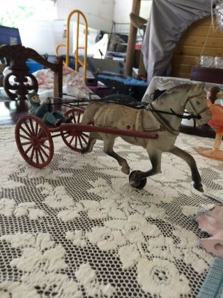 Part Of Antique Vintage Cast Iron Horse Drawn Fire Cart With Fire Chief Man