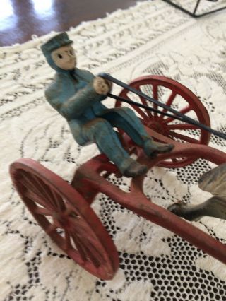 Part of Antique Vintage Cast Iron Horse Drawn Fire Cart with Fire Chief Man 3