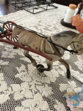 Part of Antique Vintage Cast Iron Horse Drawn Fire Cart with Fire Chief Man 4