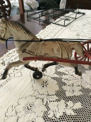 Part of Antique Vintage Cast Iron Horse Drawn Fire Cart with Fire Chief Man 5