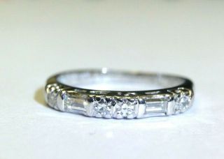 Antique Platinum Baguette And Round Diamond Wedding Ring Band Size 4