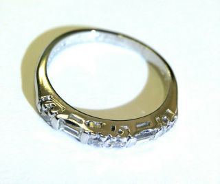 Antique Platinum Baguette and Round Diamond Wedding Ring Band Size 4 4
