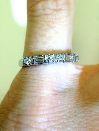 Antique Platinum Baguette and Round Diamond Wedding Ring Band Size 4 6