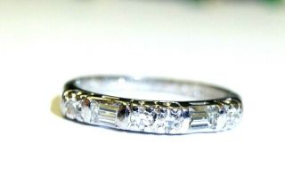 Antique Platinum Baguette and Round Diamond Wedding Ring Band Size 4 8