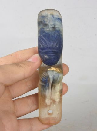 4.  8 " Good Chinese Hongshan Culture Old Blue Crystal Sun God Amulet Pendant W5