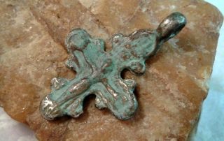 Rare Antique Byzantine C.  11 - 13th Century Silver Ornate Crucifix Cross Pendant