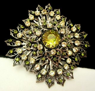 Rare Vintage Huge 3 " Signed Miriam Haskell Silvertone Rhinestone Brooch Pin A23