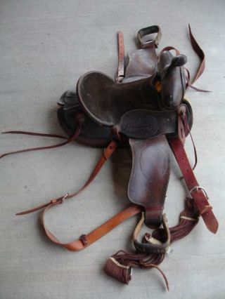 Antique 50s 40s Saddle H.  S.  Lebman,  San Antonio,  Tx Western Brown Tooled Leather