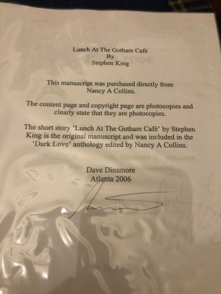 STEPHEN KING - manuscript - Lunch at the Gotham Cafe RARE ITEM 3