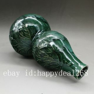 Chinese old hand - carved porcelain green glaze calabash form vase d01 3
