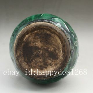 Chinese old hand - carved porcelain green glaze calabash form vase d01 5
