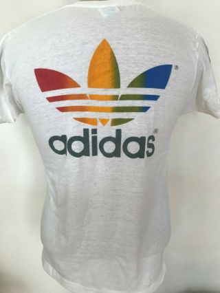 Vtg 70s 80s Adidas Trefoil Rainbow Byu Tee T - Shirt White L Made In Usa