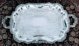 Ascot Sheffield Design Handled Waiter Tray Heavy Silverplate Oneida Community