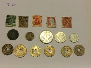 12 Toned Ww2 Coin Swastika 1940d 1935 Oc France 2f 1f 50c 1943 1937 Stamp 1899