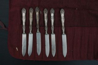 Antique Set Of 6 Sterling Silver Handle Whiting Imperial Queen Knives