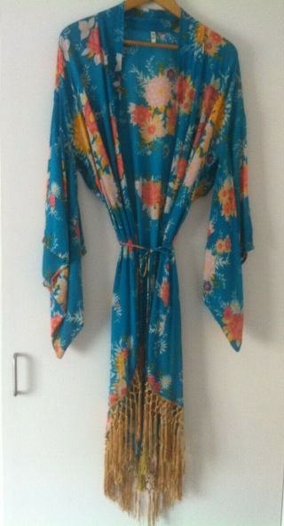 spell designs rare vintage teal JAGGER KIMONO with TIE 5